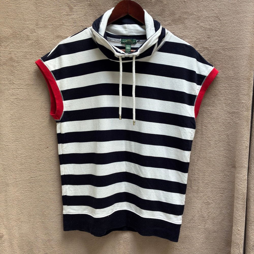 Lauren Jeans Co. Cowl Neck/Crop Sleeve Size M Nautical Coastal Summer Timeless